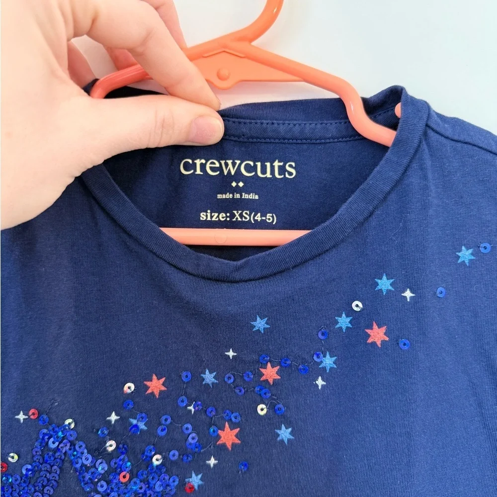 crewcuts Kids Navy Star Sequin Tee - Red, Blue & White Stars (XS-4/5) - Picture 2 of 5